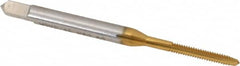 Hertel - M2x0.45 Metric Special 3 Flute TiN Finish High Speed Steel Straight Flute Standard Hand Tap - Plug, Right Hand Thread, 1-3/4" OAL, 7/16" Thread Length, D2 Limit, Oversize - Exact Tooling