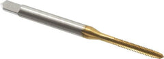 Hertel - M2.2x0.45 Metric Coarse 3 Flute TiN Finish High Speed Steel Straight Flute Standard Hand Tap - Plug, Right Hand Thread, 1-3/4" OAL, 7/16" Thread Length, D3 Limit, Oversize - Exact Tooling