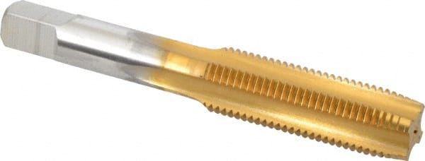 Hertel - M14x1.50 Metric Fine 4 Flute TiN Finish High Speed Steel Straight Flute Standard Hand Tap - Plug, Right Hand Thread, 3-19/32" OAL, 1-21/32" Thread Length, D6 Limit, Oversize - Exact Tooling