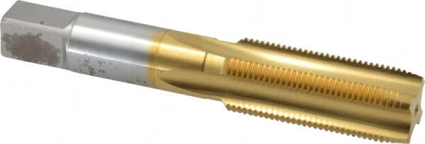 Hertel - M20x1.50 Metric Fine 4 Flute TiN Finish High Speed Steel Straight Flute Standard Hand Tap - Plug, Right Hand Thread, 4-15/32" OAL, 2" Thread Length, D6 Limit, Oversize - Exact Tooling