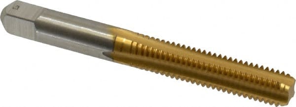 Hertel - M8x1.25 Metric Coarse 4 Flute TiN Finish High Speed Steel Straight Flute Standard Hand Tap - Bottoming, Right Hand Thread, 2-23/32" OAL, 1-1/8" Thread Length, D3 Limit, Oversize - Exact Tooling