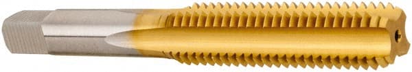 Hertel - M12x1.75 Metric Coarse 4 Flute TiN Finish High Speed Steel Straight Flute Standard Hand Tap - Bottoming, Right Hand Thread, 3-3/8" OAL, 1-21/32" Thread Length, D3 Limit, Oversize - Exact Tooling