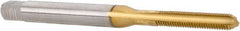 Hertel - M2.5x0.45 Metric Coarse 6H 3 Flute TiN Finish High Speed Steel Straight Flute Standard Hand Tap - Bottoming, Right Hand Thread, 1-13/16" OAL, 1/2" Thread Length, D3 Limit, Oversize - Exact Tooling