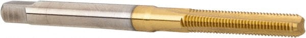 Hertel - M3x0.50 Metric Coarse 6H 3 Flute TiN Finish High Speed Steel Straight Flute Standard Hand Tap - Bottoming, Right Hand Thread, 1-15/16" OAL, 5/8" Thread Length, D3 Limit, Oversize - Exact Tooling