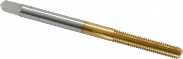 Hertel - M3.5x0.60 Metric Coarse 6H 3 Flute TiN Finish High Speed Steel Straight Flute Standard Hand Tap - Bottoming, Right Hand Thread, 2" OAL, 11/16" Thread Length, D4 Limit, Oversize - Exact Tooling