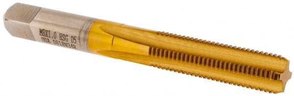 Hertel - M8x1.00 Metric Fine 4 Flute TiN Finish High Speed Steel Straight Flute Standard Hand Tap - Bottoming, Right Hand Thread, 2-23/32" OAL, 1-1/8" Thread Length, D5 Limit, Oversize - Exact Tooling