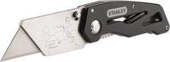 Stanley - Fixed Folding Utility Knife - 2-7/16" Blade, Silver & Black Aluminum Handle, 1 Blade Included - Exact Tooling