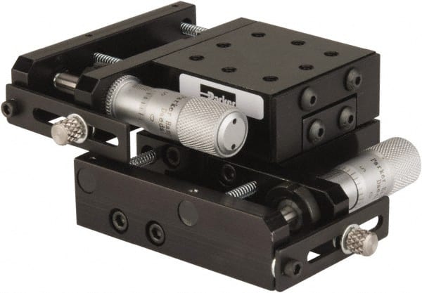 Parker - 25 Lb. Capacity, 6-32 Mount Hole, 1/2" Travel, Precision Ball Bearing Table with Side Drive - X-Y Stage, 8 Mounting Holes, 1-3/4" Long x 1-3/4" Wide x 3/4" High - Exact Tooling