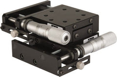 Parker - 62 Lb. Capacity, 10-32 Mount Hole, 1" Travel, Precision Ball Bearing Table with Side Drive - X-Y Stage, 8 Mounting Holes, 2.56" Long x 2.62" Wide x 1" High - Exact Tooling