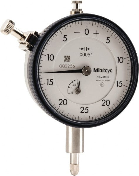 Mitutoyo - 1/8" Range, 0-25-0 Dial Reading, 0.0005" Graduation Dial Drop Indicator - 2-1/4" Dial, 0.05" Range per Revolution, 0.0005" Accuracy, Revolution Counter - Exact Tooling