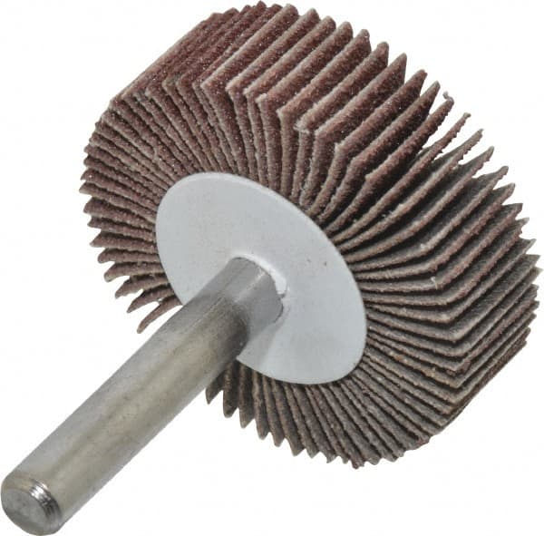 Value Collection - 1-1/2" Diam x 1/2" Face Width, Medium Aluminum Oxide Coated Mounted Flap Wheel - 1/4" Shank Mount, 80 Grit, 30,000 Max RPM - Exact Tooling
