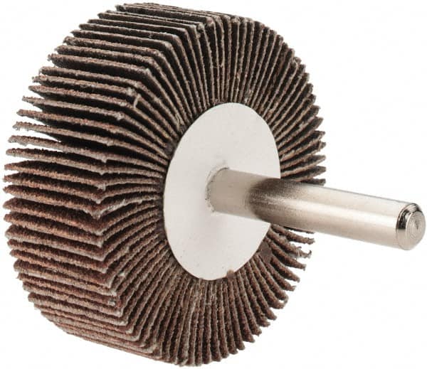 Value Collection - 2" Diam x 3/4" Face Width, Medium Aluminum Oxide Coated Mounted Flap Wheel - 1/4" Shank Mount, 80 Grit, 25,000 Max RPM - Exact Tooling
