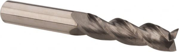 Accupro - 1/2", 2" LOC, 1/2" Shank Diam, 4" OAL, 3 Flute, Solid Carbide Square End Mill - Single End, Uncoated, Spiral Flute, 37° Helix, Centercutting, Right Hand Cut, Right Hand Flute - Exact Tooling