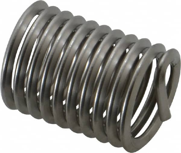 Recoil - 7/16-14 UNC, 7/8" OAL, Free Running Helical Insert - 10-1/4 Free Coils, Tanged, Stainless Steel, Bright Finish, 2D Insert Length - Exact Tooling