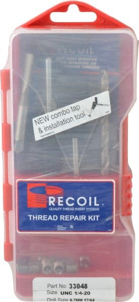 Recoil - 15 Inserts, 1/4-20, 1/4-20 UNC, Thread Repair Kit - 0.375" Insert Length - Exact Tooling
