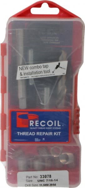 Recoil - 10 Inserts, 7/16-14, 7/16-14 UNC, Thread Repair Kit - 0.656" Insert Length - Exact Tooling