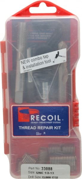 Recoil - 10 Inserts, 1/2-13, 1/2-13 UNC, Thread Repair Kit - 0.75" Insert Length - Exact Tooling