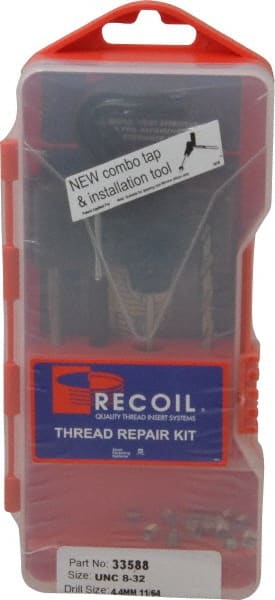 Recoil - 15 Inserts, #8-32, #8-32 UNC, Thread Repair Kit - 0.246" Insert Length - Exact Tooling