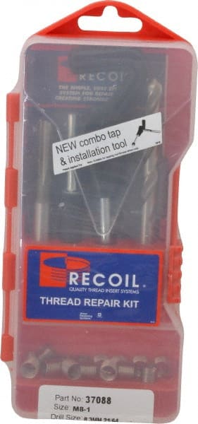 Recoil - 15 Inserts, M8x1.00, M8x1.00 Metric Fine, Thread Repair Kit - 12mm Insert Length - Exact Tooling