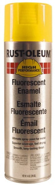 Rust-Oleum - Yellow, 14 oz Net Fill, Fluorescent, Rust Proof Enamel Spray Paint - 10 Sq Ft per Can, 14 oz Container, Use on Rust Proof Paint - Exact Tooling