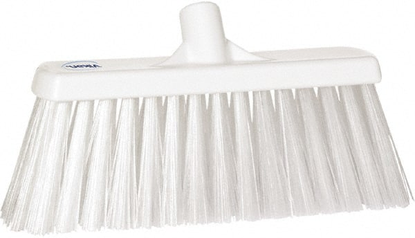 Vikan - 12" Heavy Duty Synthetic Push Broom - 4" Bristle Length, Plastic Block, European Threaded Handle Connection - Exact Tooling