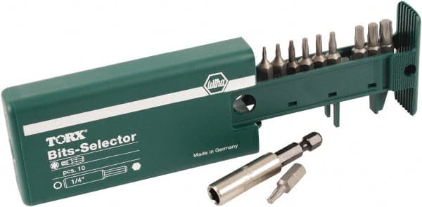 Wiha - 10 Piece, 1/4" Drive Screwdriver Torx Insert Bit Set - T5 to T30 Torx - Exact Tooling