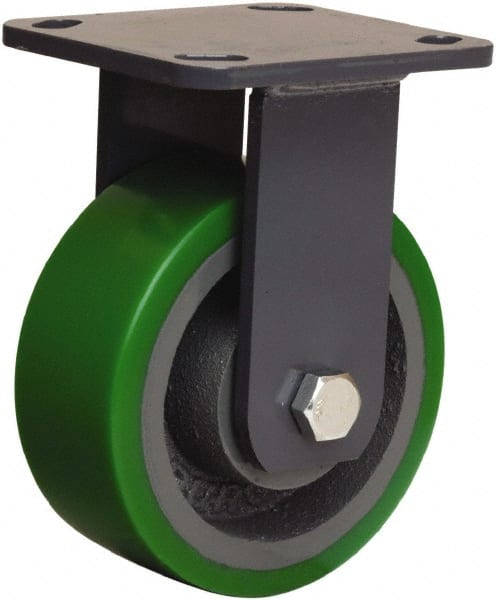 Hamilton - 5" Diam x 2" Wide x 6-1/2" OAH Top Plate Mount Rigid Caster - Polyurethane Mold onto Cast Iron Center, 1,050 Lb Capacity, Tapered Roller Bearing, 4 x 4-1/2" Plate - Exact Tooling