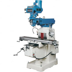 Summit - 10" Table Width x 50" Table Length, Electronic Variable Speed Control, 3 Phase Knee Milling Machine - R8 Spindle Taper, 3 hp - Exact Tooling