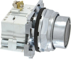 Eaton Cutler-Hammer - 30-1/2mm Mount Hole, Flush, Pushbutton Switch with Contact Block - Round, Black Pushbutton, Nonilluminated, Momentary (MO), Corrosion Resistant, Oiltight and Watertight - Exact Tooling