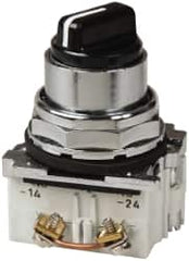 Eaton Cutler-Hammer - 30-1/2mm Mount Hole, 3 Position, Knob Operated, Selector Switch with Contact Blocks - Black, Maintained (MA), Nonilluminated, 1 Contact Block, 2NO, Oil and Watertight - Exact Tooling