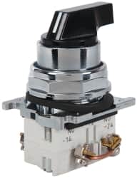 Eaton Cutler-Hammer - 30-1/2mm Mount Hole, 3 Position, Lever Operated, Selector Switch with Contact Blocks - Black, Maintained (MA), Nonilluminated, 1 Contact Block, 2NO, Oil and Watertight - Exact Tooling