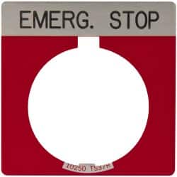 Eaton Cutler-Hammer - Square, Legend Plate - Emergency Stop - Red Background, 30-1/2mm Hole Diameter - Exact Tooling