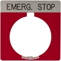 Eaton Cutler-Hammer - Square, Legend Plate - Emergency Stop - Red Background, 30-1/2mm Hole Diameter - Exact Tooling