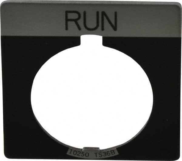 Eaton Cutler-Hammer - Square, Legend Plate - Run - Black Background, 30-1/2mm Hole Diameter - Exact Tooling