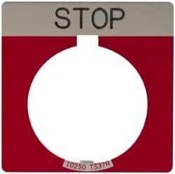 Eaton Cutler-Hammer - Square, Legend Plate - Stop - Red Background, 30-1/2mm Hole Diameter - Exact Tooling