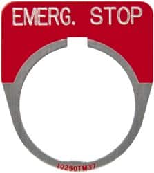 Eaton Cutler-Hammer - Round, Legend Plate - Emergency Stop - Red Background, 30-1/2mm Hole Diameter - Exact Tooling