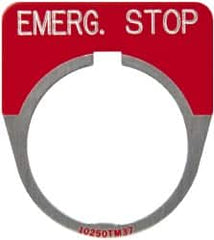 Eaton Cutler-Hammer - Round, Legend Plate - Emergency Stop - Red Background, 30-1/2mm Hole Diameter - Exact Tooling