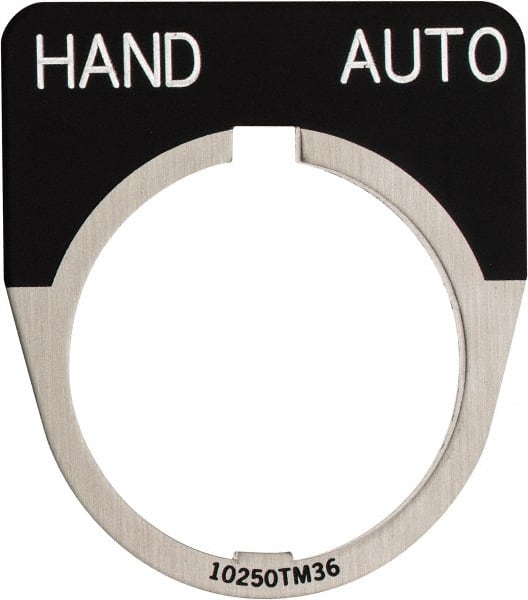 Eaton Cutler-Hammer - Half Round, Legend Plate - Auto-Off-Hand - Black Background, 30-1/2mm Hole Diameter - Exact Tooling