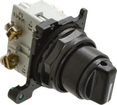 Eaton Cutler-Hammer - 30-1/2mm Mount Hole, 3 Position, Knob Operated, Selector Switch with Contact Blocks - Black, Maintained (MA), NO/NC - Exact Tooling