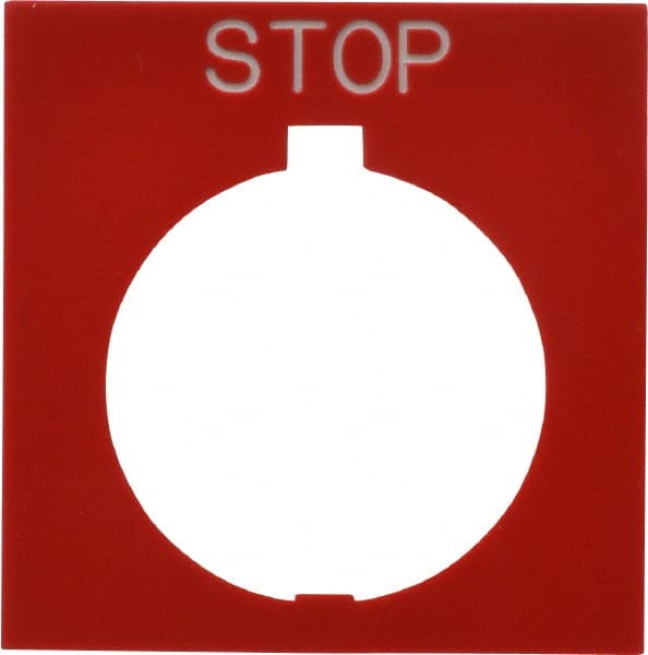 Eaton Cutler-Hammer - Square, Legend Plate - Stop - Red Background, 30-1/2mm Hole Diameter, 1.77 Inch Square - Exact Tooling