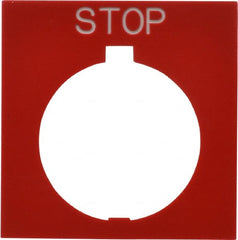 Eaton Cutler-Hammer - Square, Legend Plate - Stop - Red Background, 30-1/2mm Hole Diameter, 1.77 Inch Square - Exact Tooling