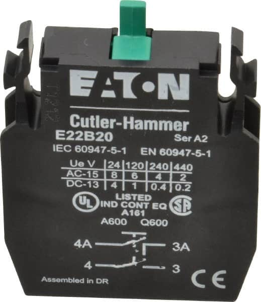 Eaton Cutler-Hammer - 2NO, Electrical Switch Contact Block - 22-1/2mm Hole, For Use with Indicating Lights, Pushbuttons - Exact Tooling