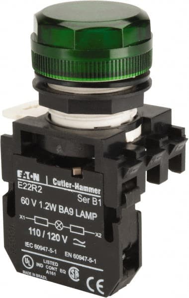 Eaton Cutler-Hammer - 120 VAC/VDC Green Lens Incandescent Indicating Light - Round Lens - Exact Tooling
