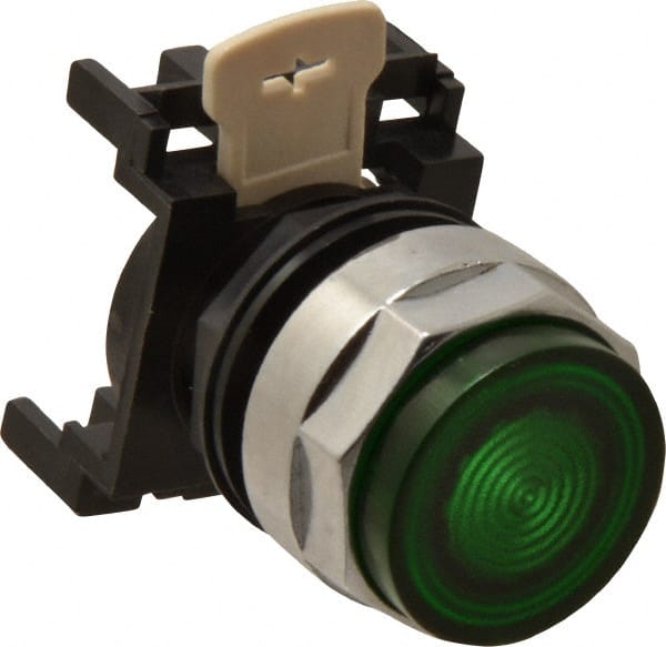 Eaton Cutler-Hammer - 25mm Mount Hole, Extended Straight, Pushbutton Switch Only - Round, Green Pushbutton, Illuminated, Momentary (MO) - Exact Tooling