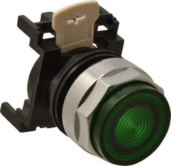 Eaton Cutler-Hammer - 25mm Mount Hole, Extended Straight, Pushbutton Switch Only - Round, Green Pushbutton, Illuminated, Momentary (MO) - Exact Tooling