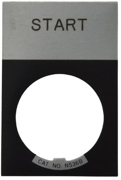 Eaton Cutler-Hammer - Rectangular, Aluminum Legend Plate - Start - Silver Background, Black Letters, 22-1/2mm Hole Diameter, 1.17 Inch Wide x 1.77 Inch High - Exact Tooling