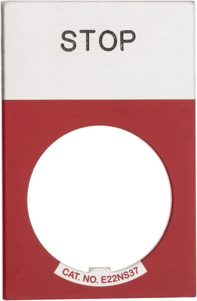 Eaton Cutler-Hammer - Rectangular, Aluminum Legend Plate - Stop - Silver Background, Black Letters, 22-1/2mm Hole Diameter, 1.17 Inch Wide x 1.77 Inch High - Exact Tooling