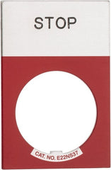 Eaton Cutler-Hammer - Rectangular, Aluminum Legend Plate - Stop - Silver Background, Black Letters, 22-1/2mm Hole Diameter, 1.17 Inch Wide x 1.77 Inch High - Exact Tooling