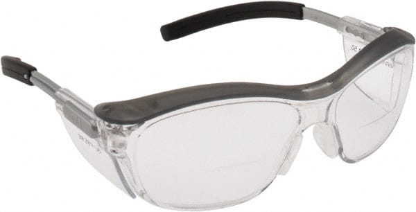 3M - +1.5, Clear Lenses, Anti-Fog, Framed Magnifying Safety Glasses - UV Protection, Adjustable Temples, Gray Plastic Frame, ANSI Z87.1-2010 - Exact Tooling