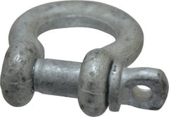 Made in USA - 1/2" Nominal Chain Size, 2 Ton Carbon Steel Screw Anchor Shackle - 1/2" Diam, 5/8" Pin Diam, 1-15/16" High x 13/16" Wide Inside Jaw, 1-1/4" Inside Width, 1-1/4" Max Body Thickness - Exact Tooling